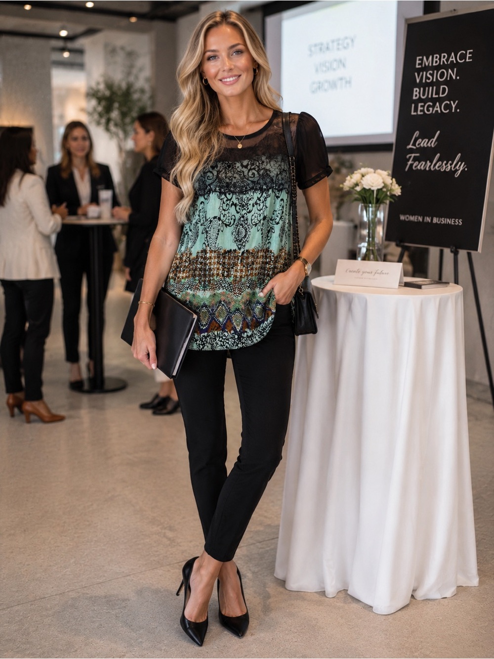 BILA Black & Aqua Lacey Blouse